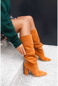 Slouched Suede Block Heel Knee-High Boots for Women 5