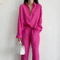 Women's Linen Shirt and Trousers Set Summer Casual 2