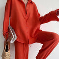 Women's Linen Shirt and Trousers Set Summer Casual 3