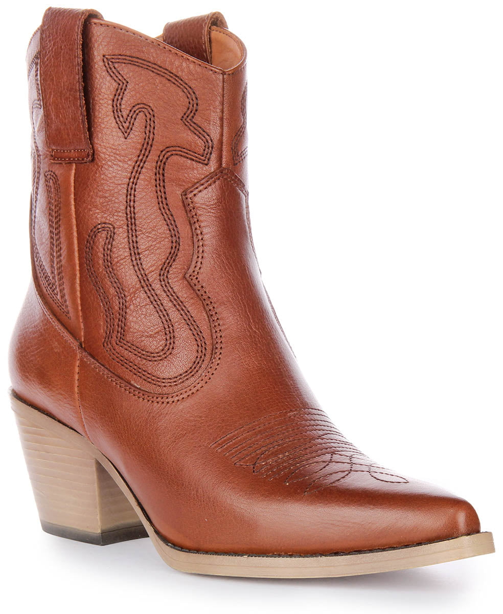 Nova | Tan Cowboy Ankle Boots for Women