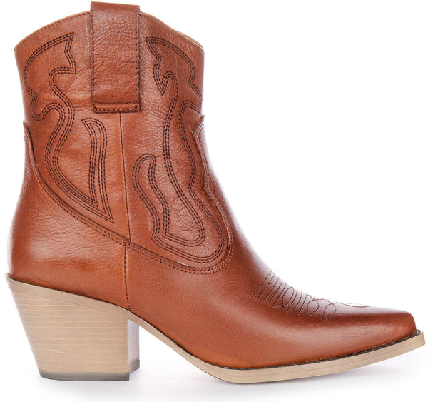 Nova | Tan Cowboy Ankle Boots for Women