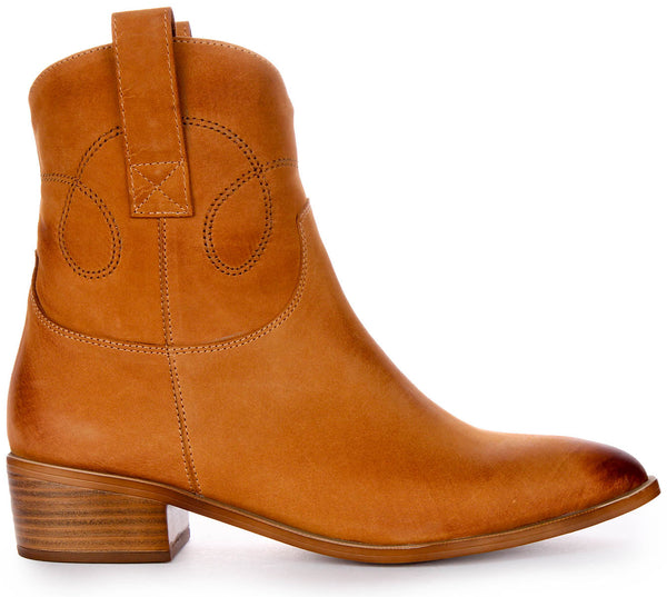 Isla | Tan Cowboy Ankle Boots for Women