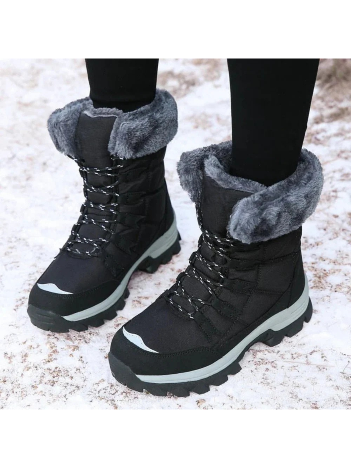 Women's Snow Boots, Insulated Lace-Up with Faux Fur Collar