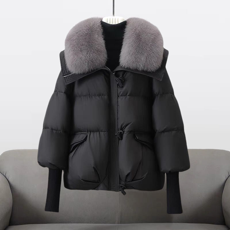 Fur Collar Puffer Jacket for Women, Hooded Toggle