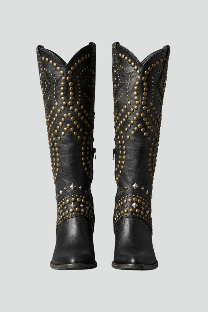 Chunky Heel Rivet Detail High-Cut Boots for Women