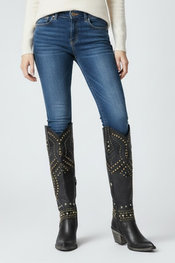 Chunky Heel Rivet Detail High-Cut Boots for Women
