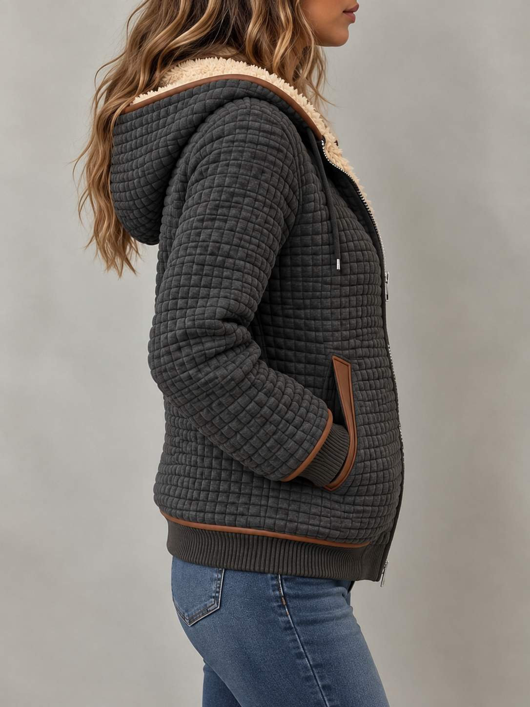 Women's Quilted Jacket, Hooded with Sherpa Lining