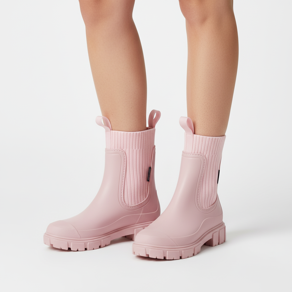 Women's Lug Sole Wellington Boots, Ankle Height Waterproof