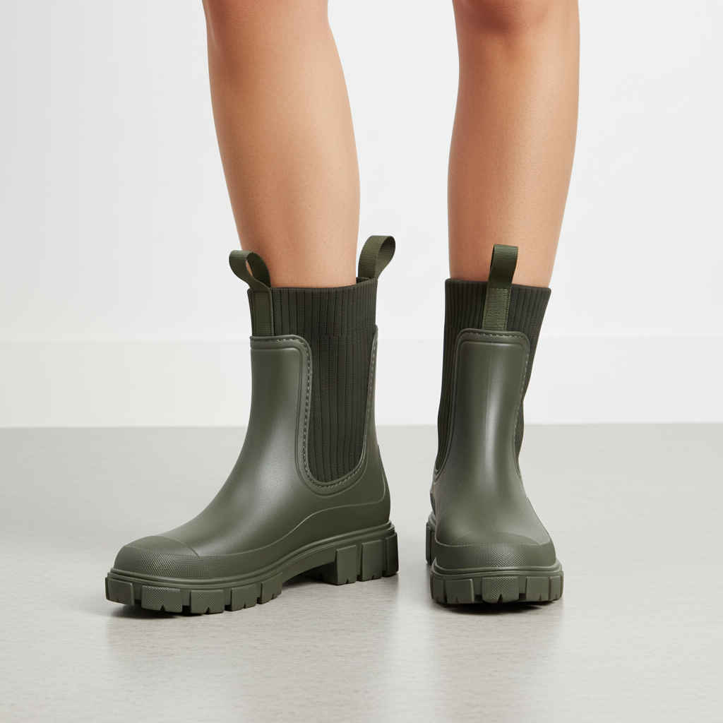 Women's Lug Sole Wellington Boots, Ankle Height Waterproof