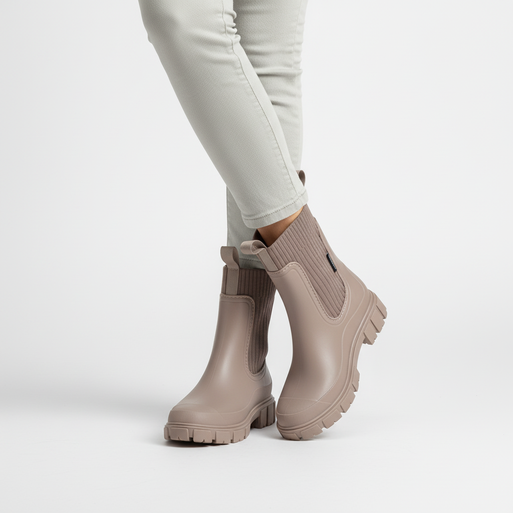 Women's Lug Sole Wellington Boots, Ankle Height Waterproof