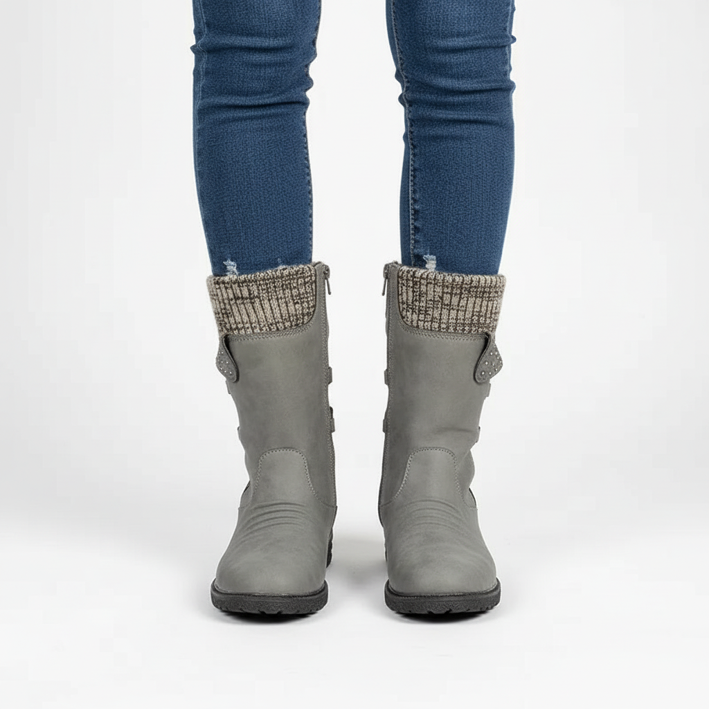 Women's Fleece Lined Winter Boots, Waterproof Knit Cuff