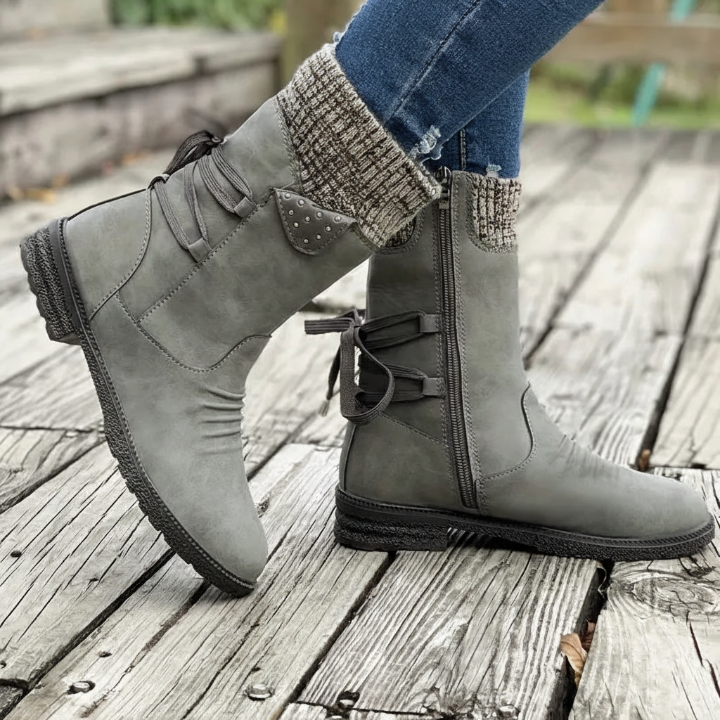 Women's Fleece Lined Winter Boots, Waterproof Knit Cuff