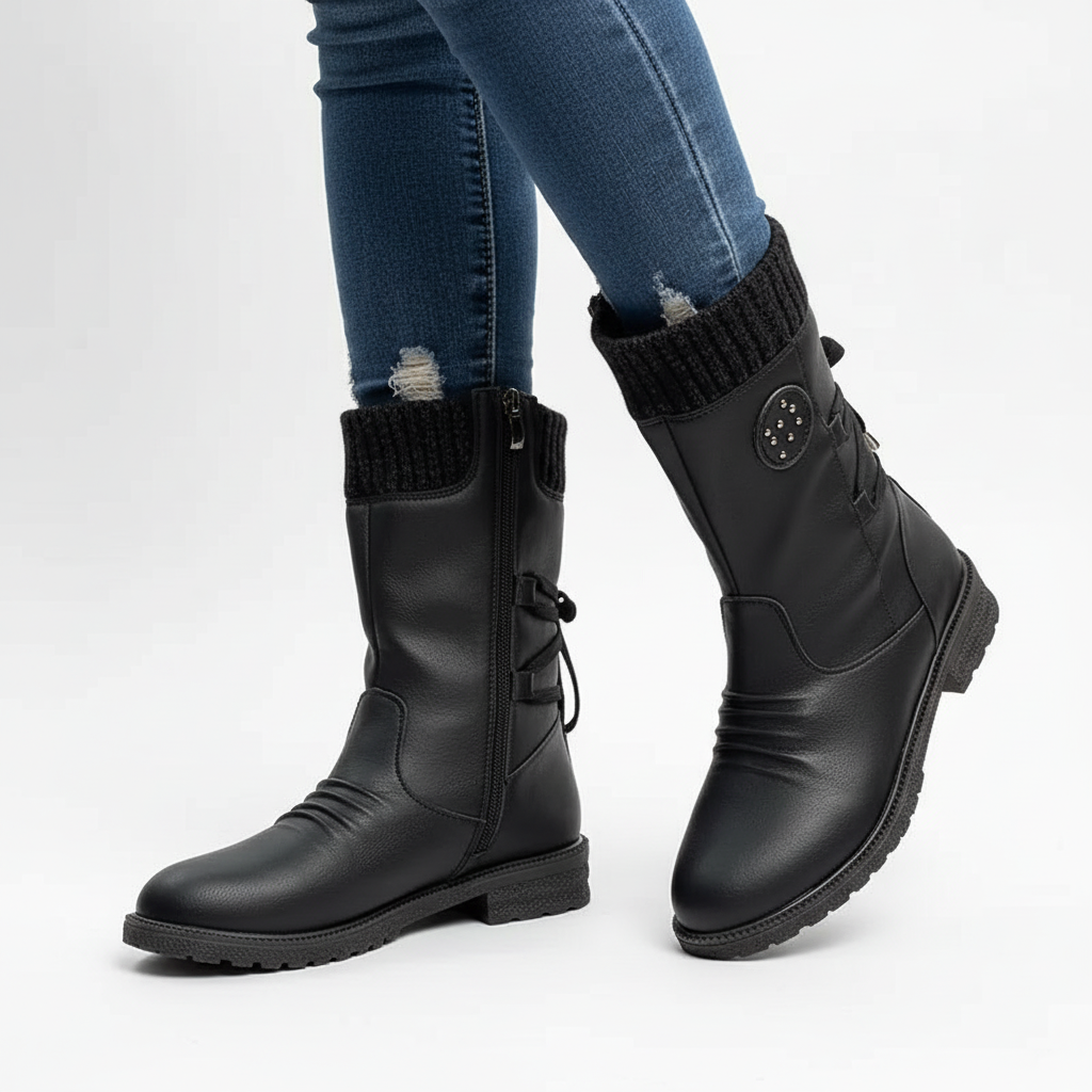 Women's Fleece Lined Winter Boots, Waterproof Knit Cuff