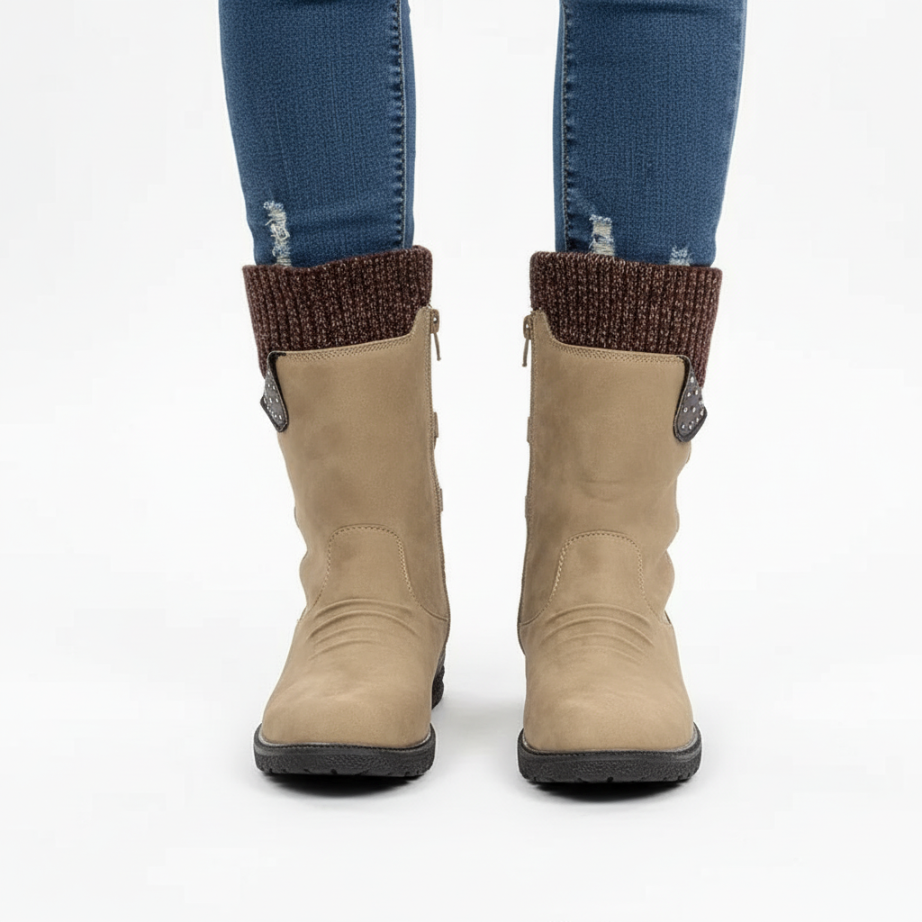 Women's Fleece Lined Winter Boots, Waterproof Knit Cuff