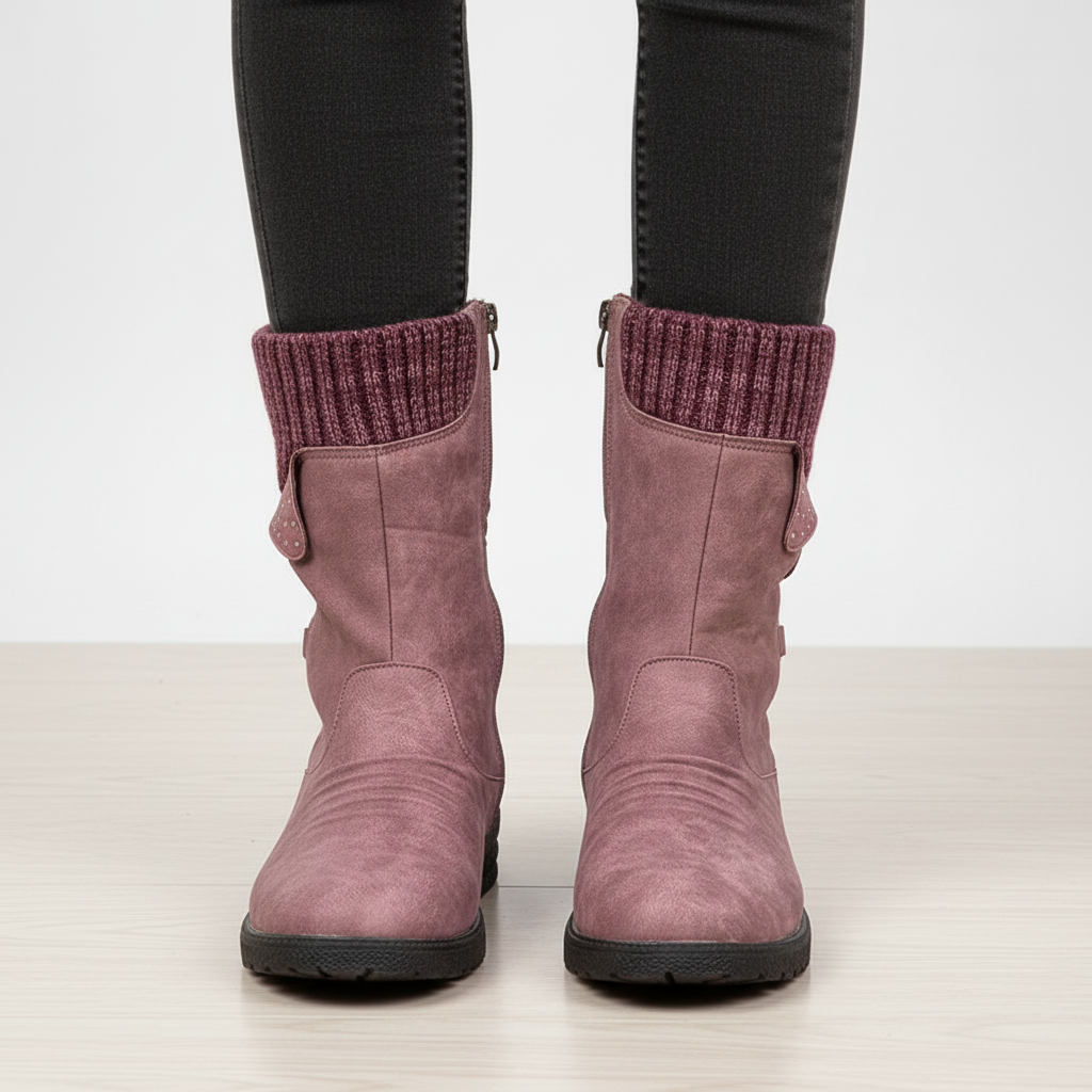Women's Fleece Lined Winter Boots, Waterproof Knit Cuff