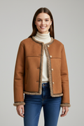 Women Jacket with Button Closure and Trim Edging 2