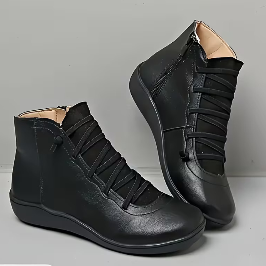 Women's Flat Lace Up Ankle Boots, Side Zip Warm Lined