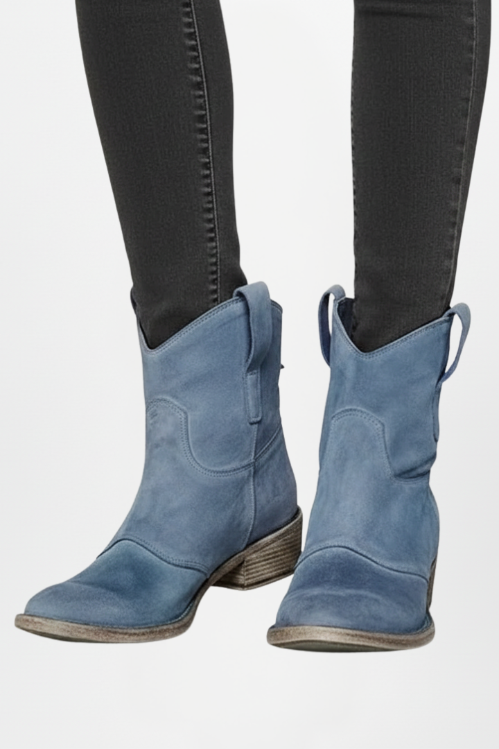 Women's Western Ankle Boots, Pull Tab Faux Suede