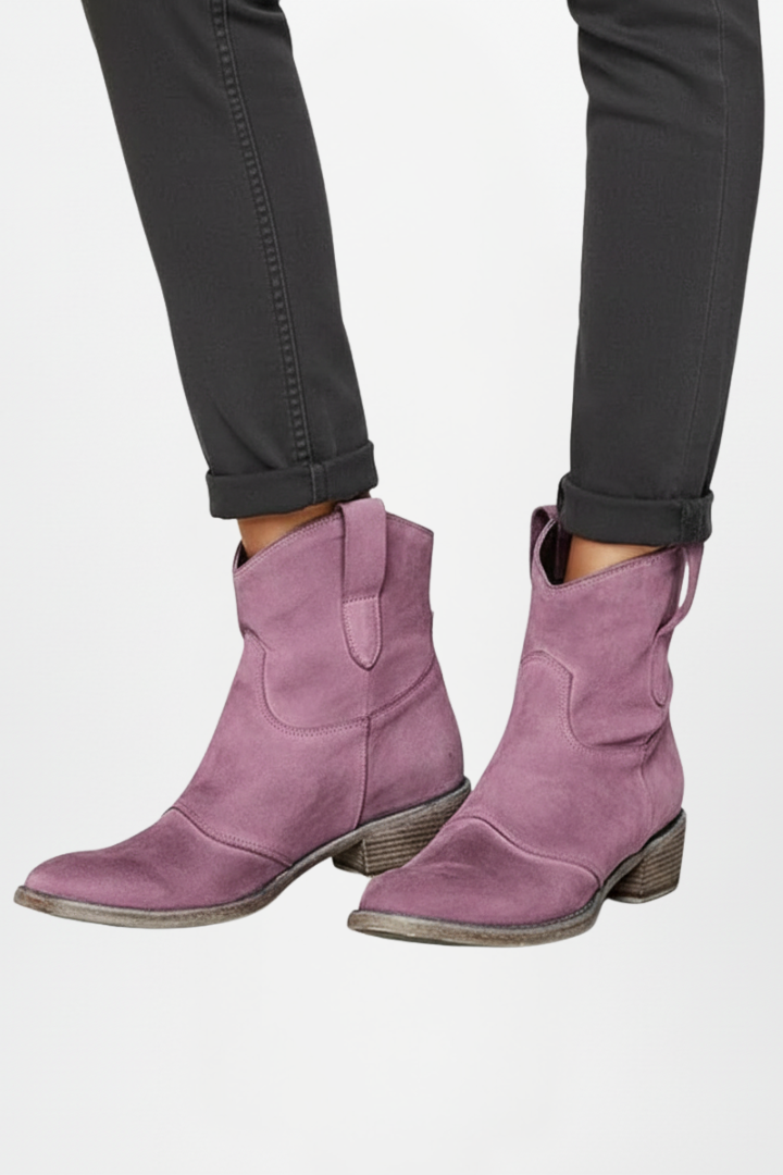 Women's Western Ankle Boots, Pull Tab Faux Suede