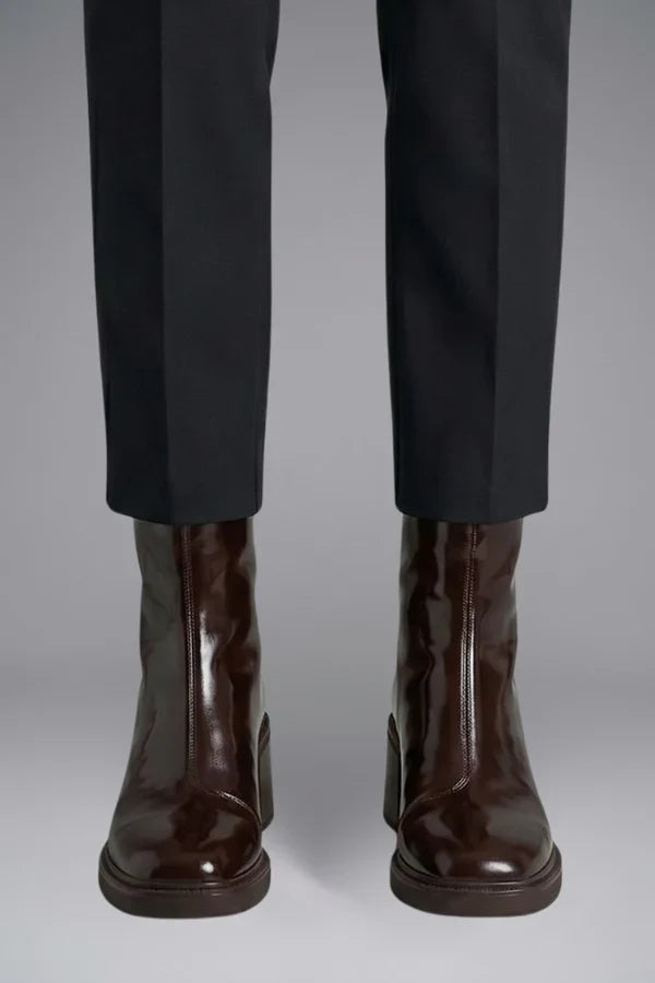 Women's Patent Ankle Boots, Square Toe Block Heel