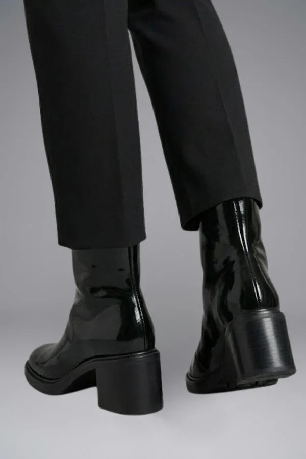 Women's Patent Ankle Boots, Square Toe Block Heel