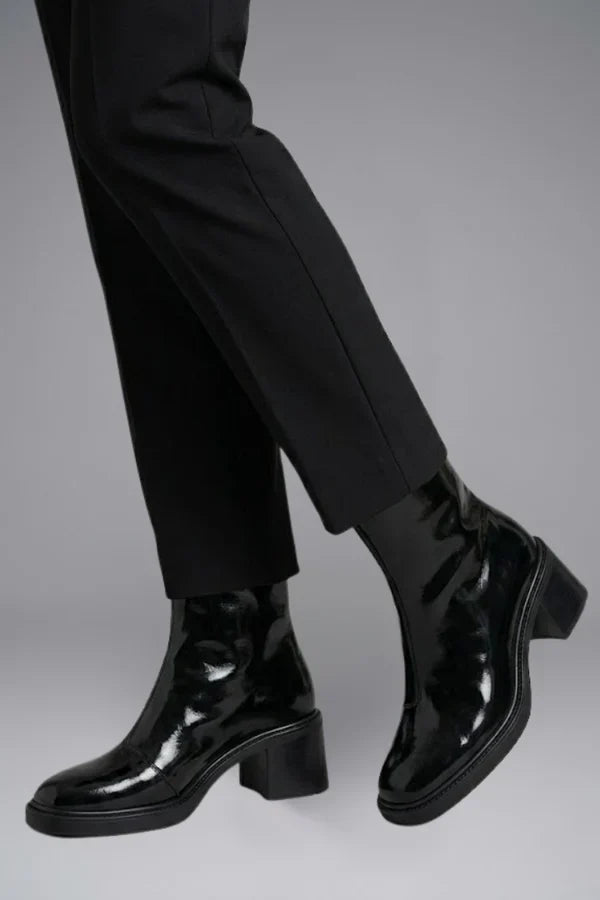 Women's Patent Ankle Boots, Square Toe Block Heel