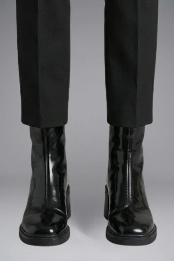 Women's Patent Ankle Boots, Square Toe Block Heel