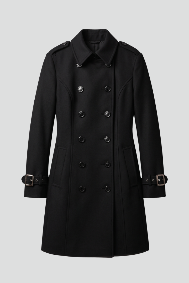 Women’s Coat with Double-Breasted Buttons and Long Sleeves