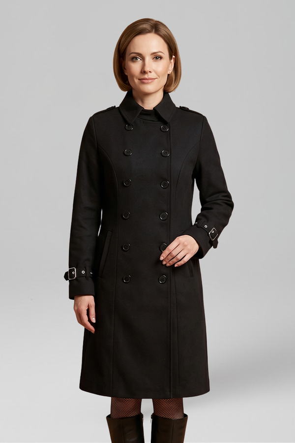 Women’s Coat with Double-Breasted Buttons and Long Sleeves