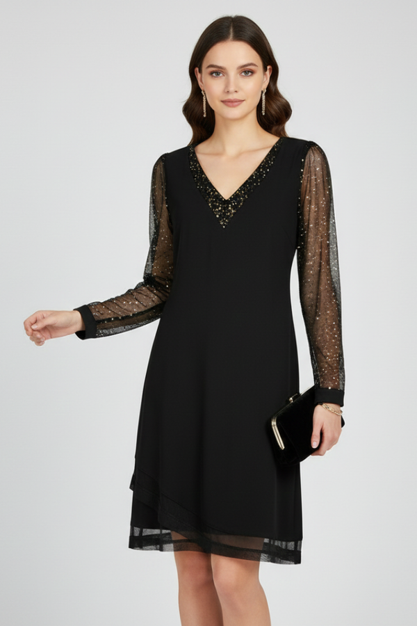 Women's Cocktail Dress V-Neck Sequin Sleeve