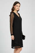 Cocktail Dress Sequined Sleeves Plunging Neckline 3