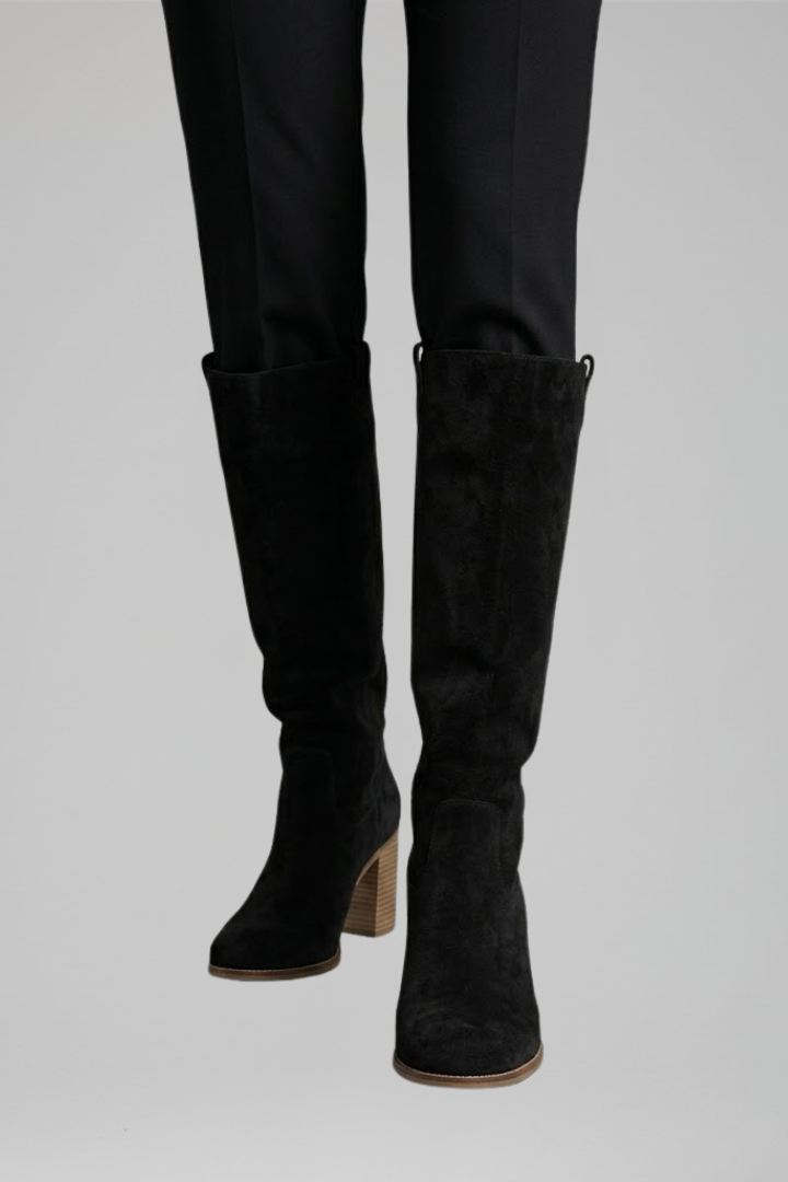 Women's Pull On Knee High Boots, Suede Block Heel