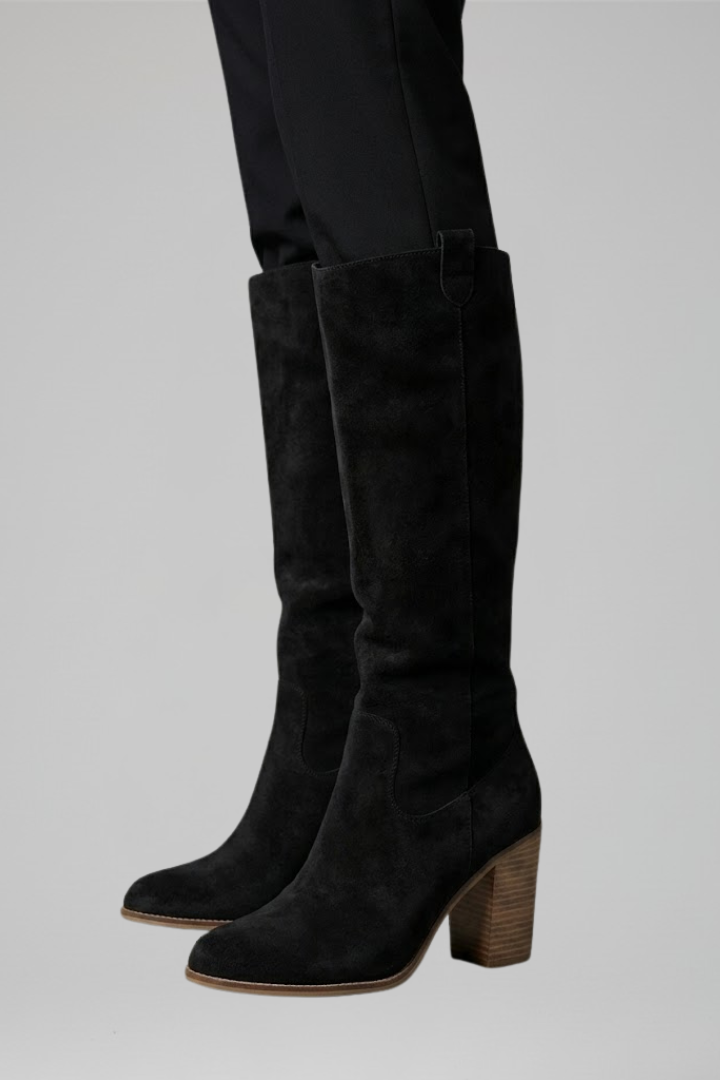 Women's Pull On Knee High Boots, Suede Block Heel