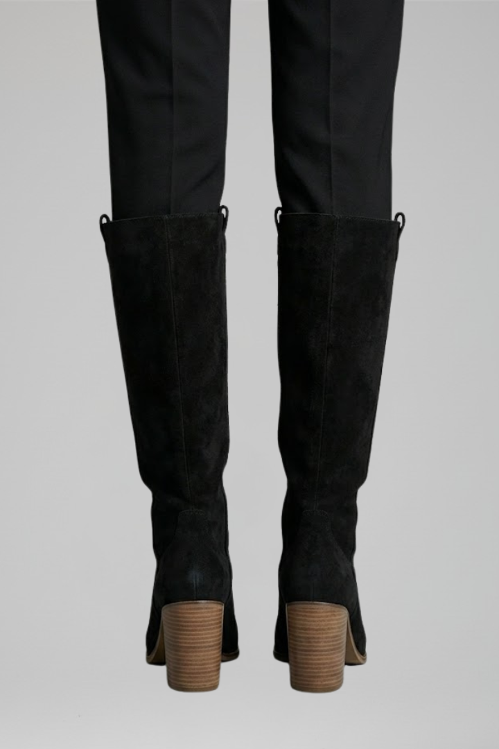Women's Pull On Knee High Boots, Suede Block Heel