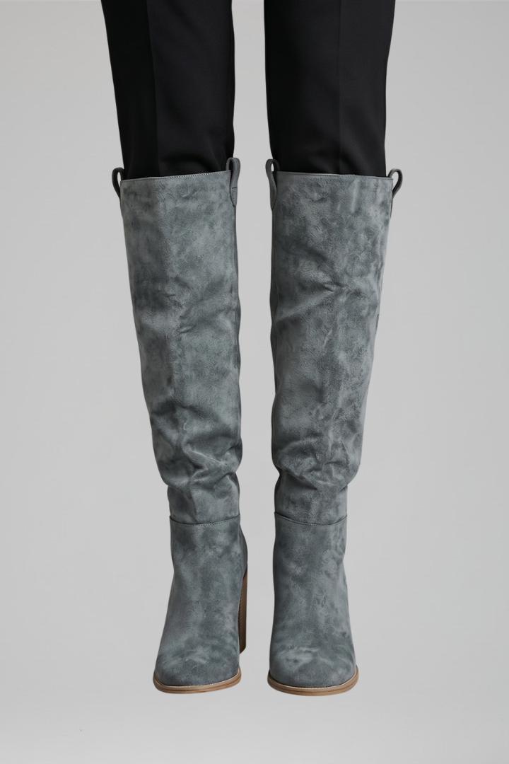 Women's Pull On Knee High Boots, Suede Block Heel