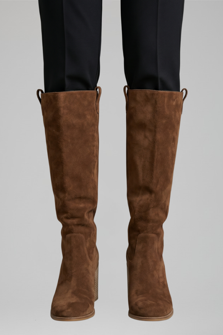 Women's Pull On Knee High Boots, Suede Block Heel