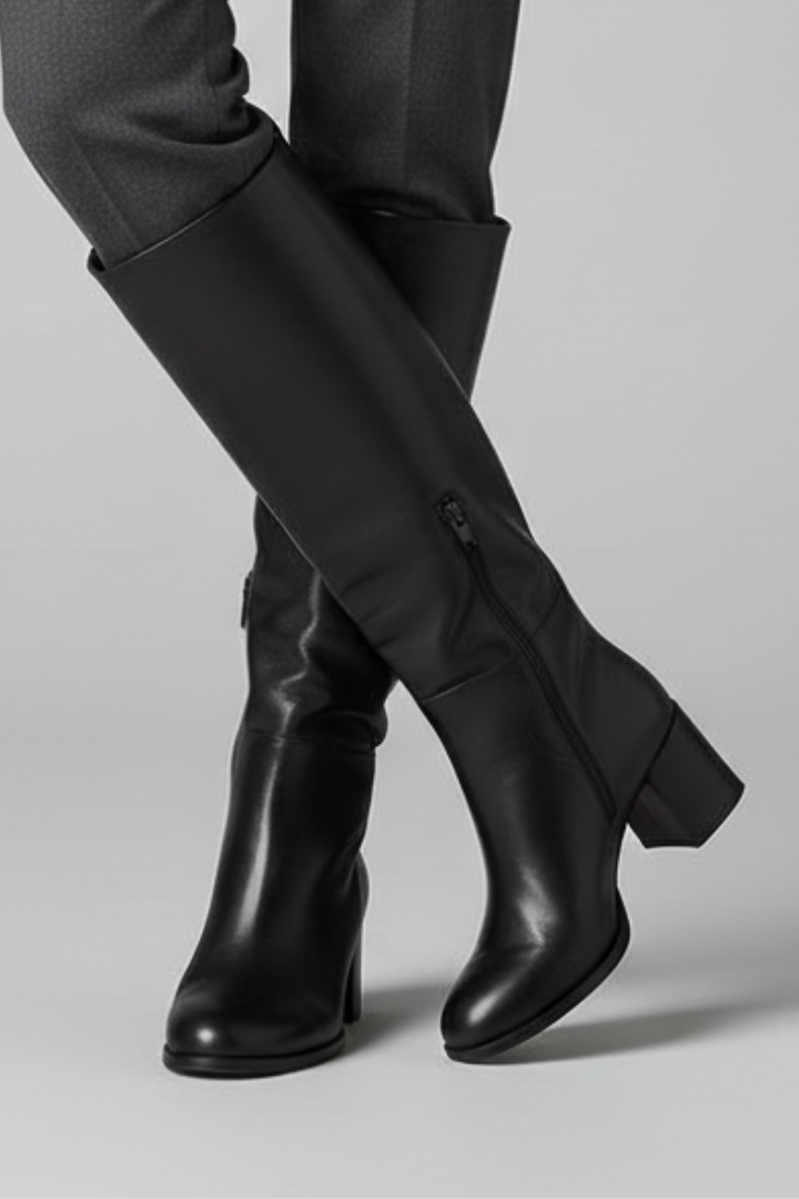 Women's Suede Knee High Boots, Pointed Toe Block Heel