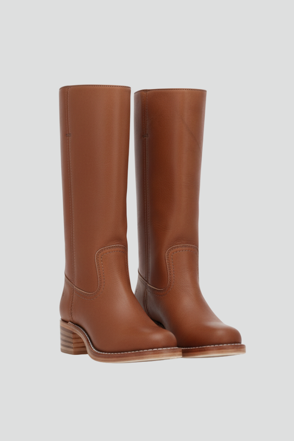 Round Toe Block Heel Knee-High Boots for Women