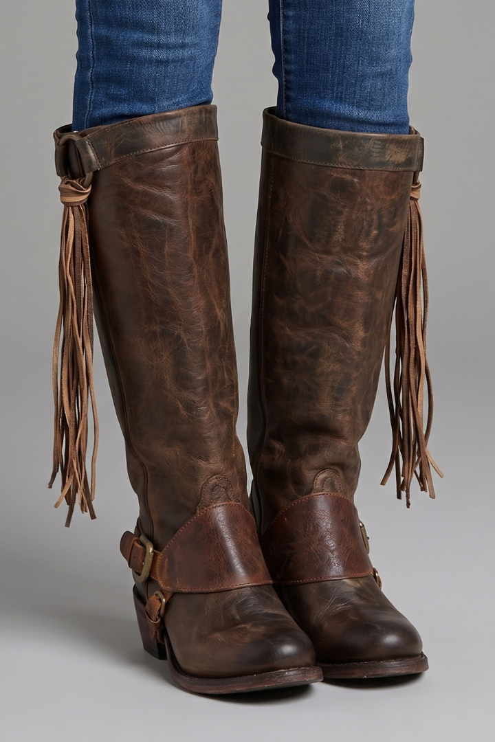 Women's Cowboy Boots, Knee High Western with Tassels