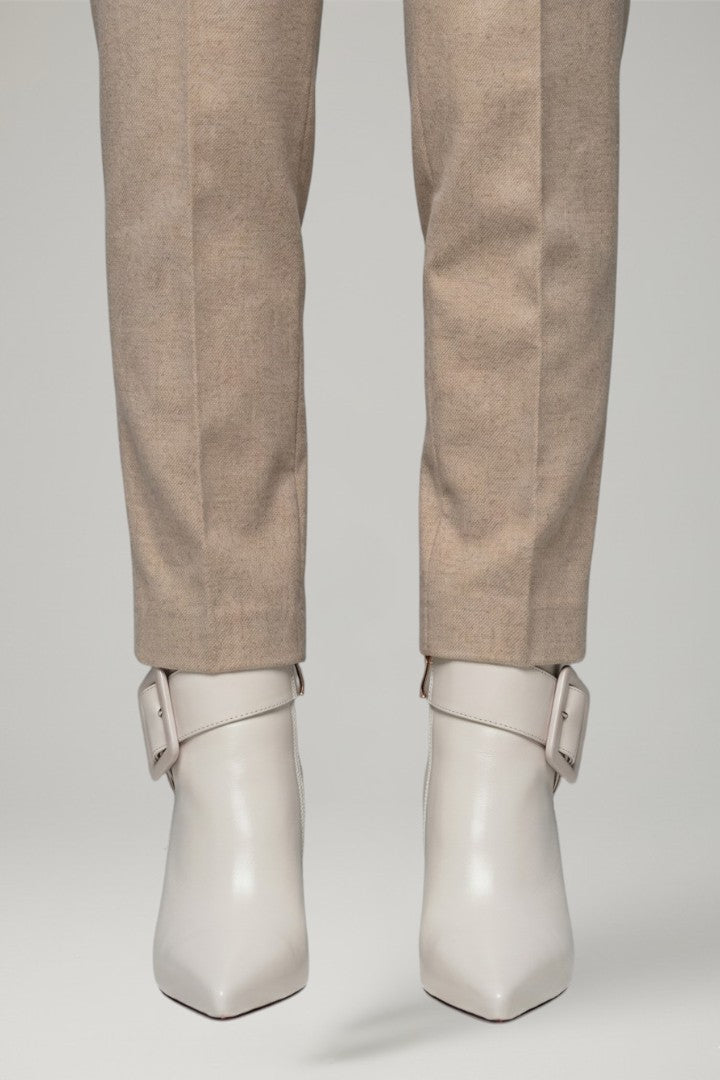 Women's Cream Ankle Boots, Pointed Toe with Buckle Strap