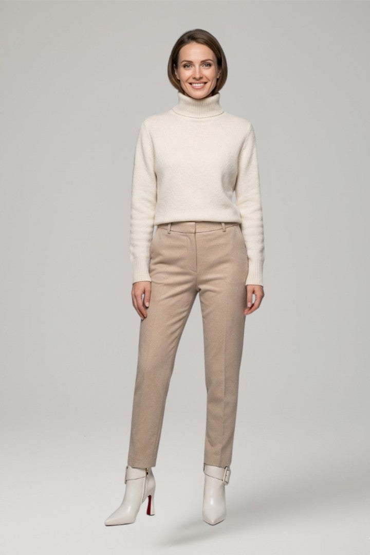Women's Cream Ankle Boots, Pointed Toe with Buckle Strap