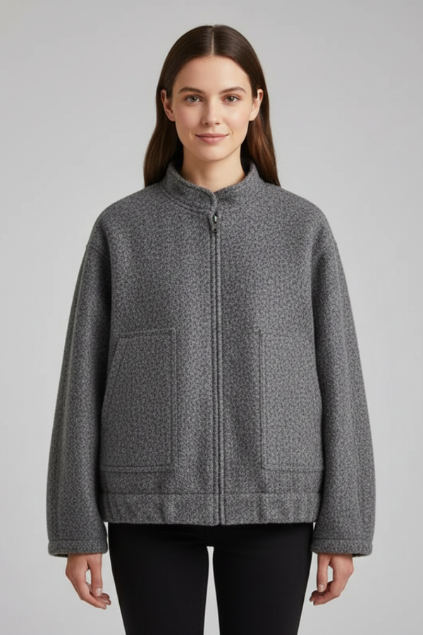 Odette | Oversized Ribbed-Collar Zip Jacket