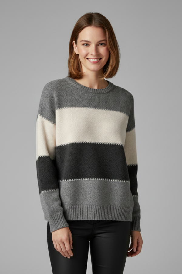 Winnie | Chic Women's Striped Ribbed Trim Sweater