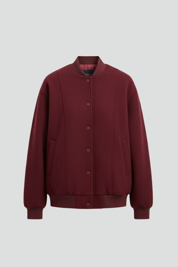 Nadia | Snap-Front Varsity Jacket with Ribbed Trim