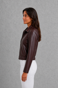 Brown Leather Look Biker Jacket for Women 2