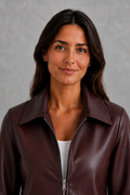 Brown Leather Look Biker Jacket for Women 3