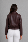 Brown Leather Look Biker Jacket for Women 4