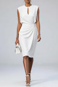 Midi Cocktail Dress Keyhole Neck Ruched Waist Elegant 3