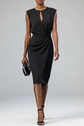 Midi Cocktail Dress Keyhole Neck Ruched Waist Elegant 4