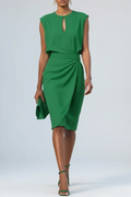 Midi Cocktail Dress Keyhole Neck Ruched Waist Elegant 5